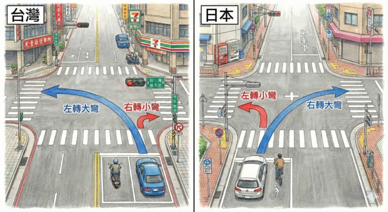 日本自駕轉彎口訣 右大左小