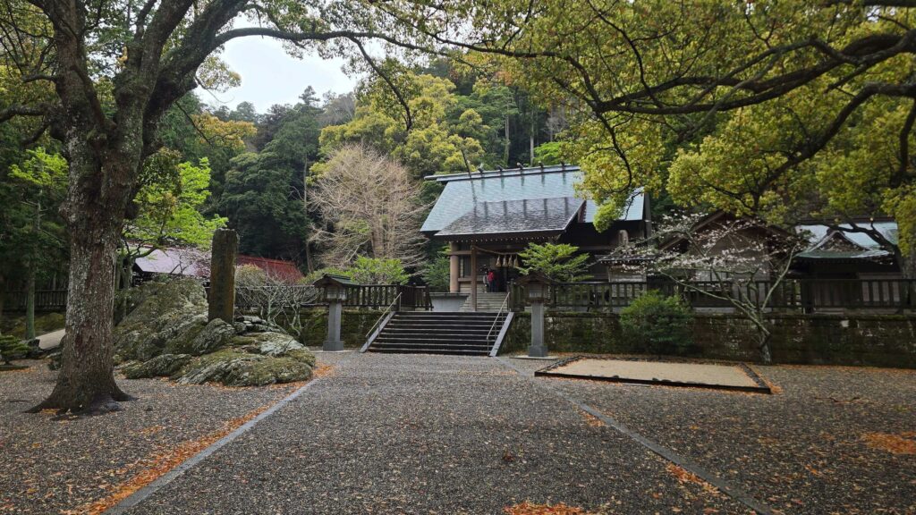 ▲通過御手洗台就能看到，被樹環繞著的安房神社