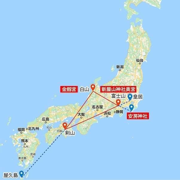 ▲三大金運神社串連成橫貫日本的能量線